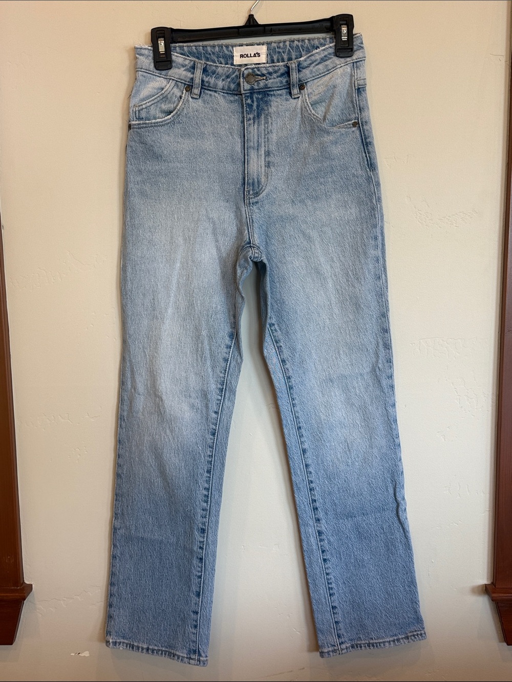 Rollas Original High Rise Straight Jeans In Light Wash Blue Size 27